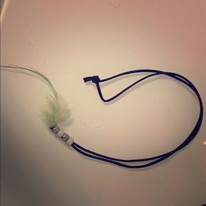 Black beaded green feather necklace